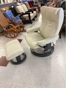Cream Colored Stressless Wing Reclining Chair