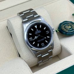2005 Rolex Explorer 1 36mm 114270 Black Dial Oyster Bracelet Smooth bezel no holes Watch box tag appraisal