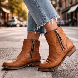 Blackstone BW30 Rusty Brown Leather Zip Ankle Boots Women EU 41 US 10.5 
