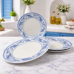 Rare Villeroy & Boch Casa Azul Ornato Dinner Plates Set (4) Germany Blue Scroll
