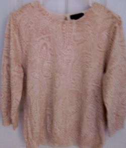 Chaps . Beautiful Off-white And Pink Sweater.  100% Cotton