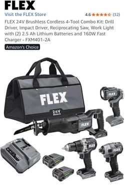 New Flex Tools 4 Piece Kit FXM401-2A with Battery Kit