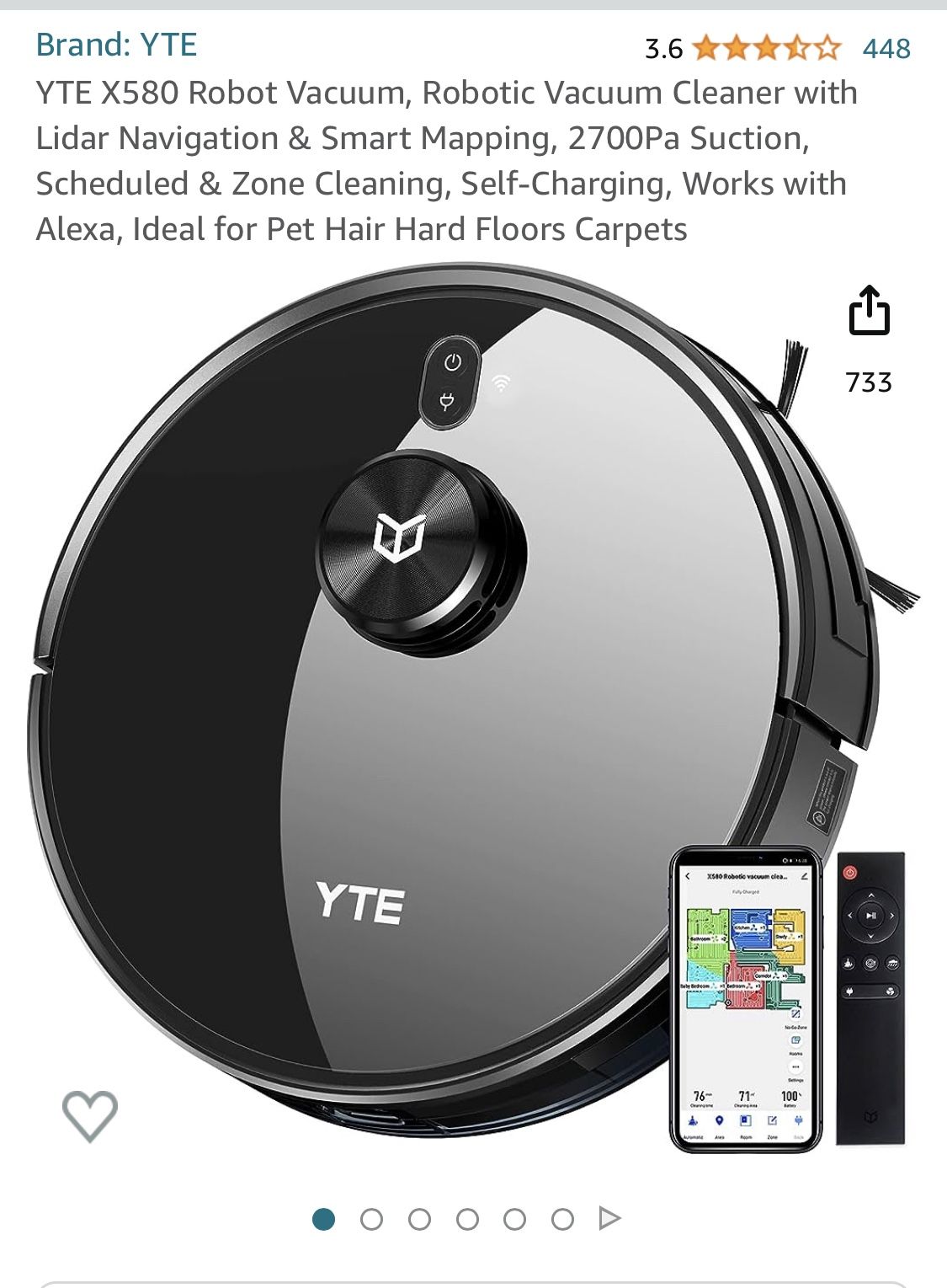 YTE X580 Robot Vacuum, Robotic Vacuum Cleaner with Lidar Navigation & Smart Mapping, 2700Pa Suction, Scheduled & Zone Cleaning, Self-Charging, Works w
