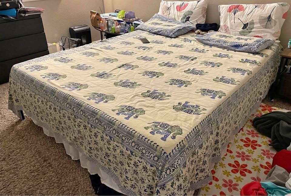 Queen bed frame + Mattress + skirt