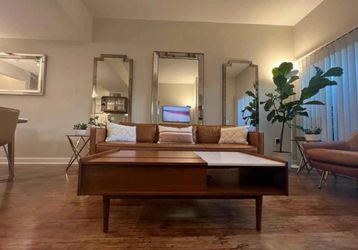 West Elm Mid Century Pop Up Coffee Table, Acorn Wood finish, 48” x 24”