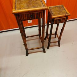 Pair Tall Bamboo Style Plant Stands Or Tables