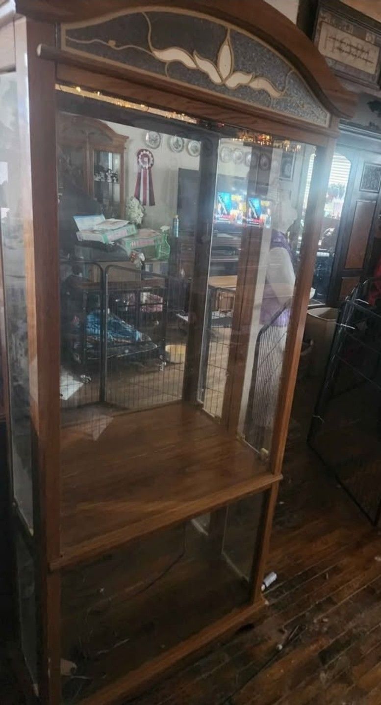 Curio Display Cabinet w Etched Glass