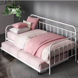 open box item twin daybed with twin trundle metal white mattress not included 