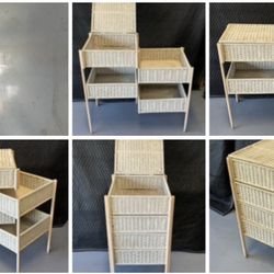 *UNIQUE VINTAGE WICKER* Swing-Out Shelf/Table w/4 Multi-Use Storage Areas- Watch Video✨