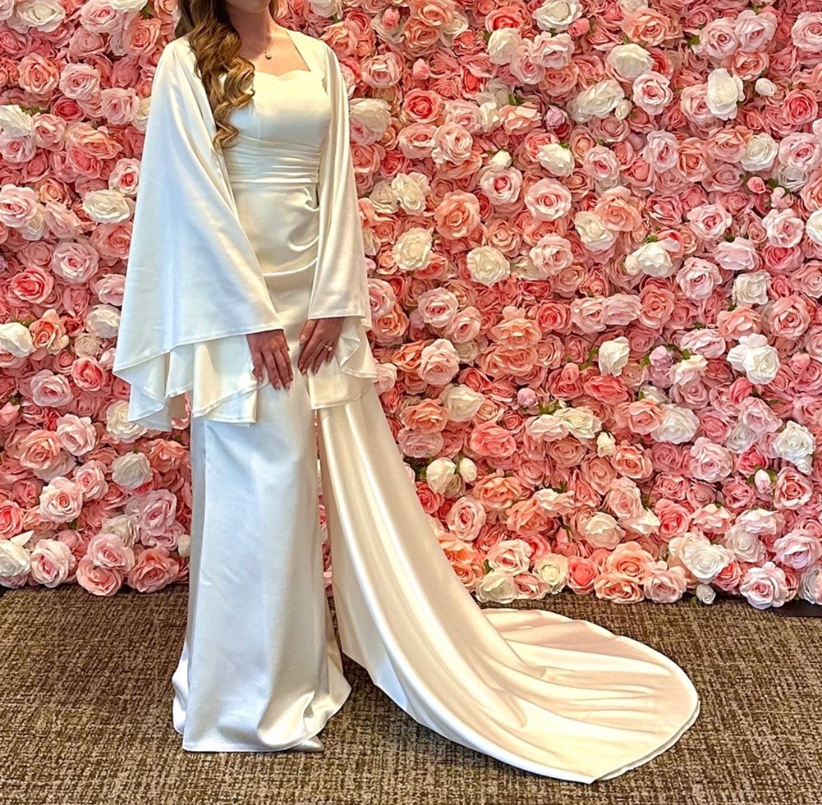 Modest Satin Gown with Side Skirt