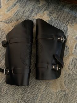 Black Leather Arm Bracers with Buckles