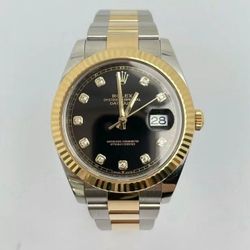 Rolex 41mm black round diamond-set mechanical wristwatch