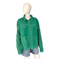 FANTASTIC FAWN washed Out Green Oversized Button Front Top Sz Medium 