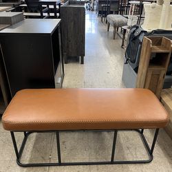 VASAGLE Storage Entryway Ottoman Bench Synthetic Leather Mid-Century Modern w/ Steel Frame - Brown