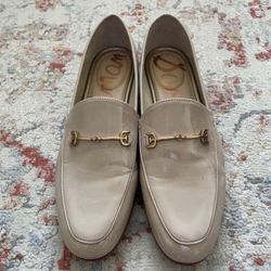 Sam Edelman Loraine Chai Latte Almond Toe Slip On Stacked Heel Fashion Loafers Size 9.5