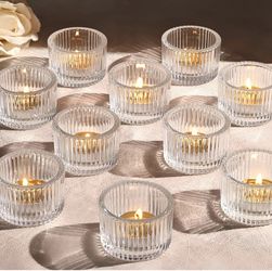 Lanttu Clear Tealight Candle Holder Set of 12, Small Votive Candle Holders for Wedding, Glass Tea Light Candles Holder for Party&Home Decor, Table Cen