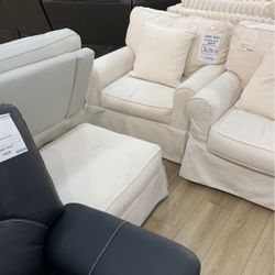 White Fabric Chair And Ottoman 