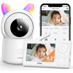 Baby Monitor, 4.3" Video Baby Monitor with 1080P Camera, Smart 2.4G WiFi Audio Monitor with Remote PTZ, Night Vision, 2-Way Talk, Sleep Mode, RGB Nigh