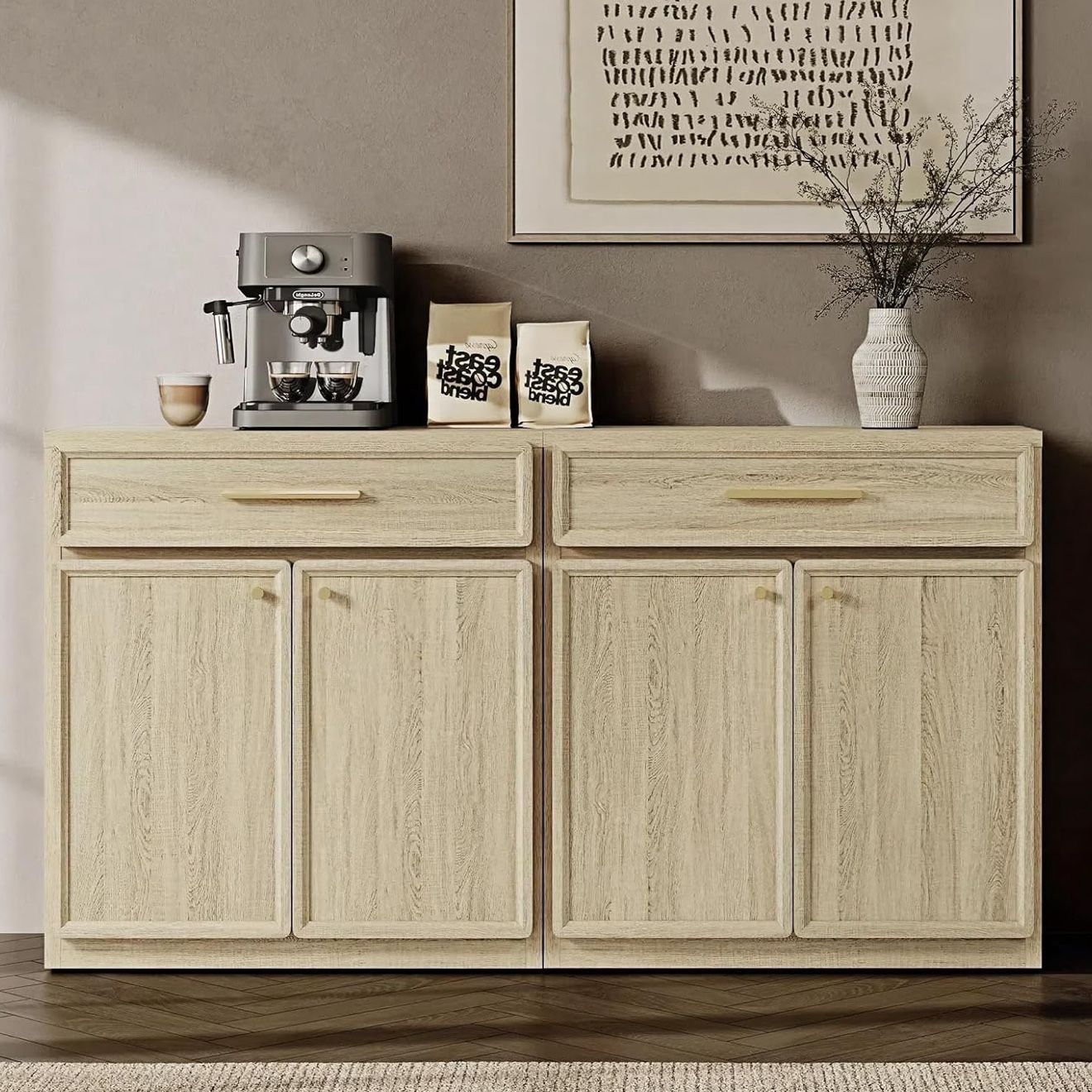 Storage Buffet Cabinet, 60" W Sideboard Cabinets with Large Drawers, Kitchen Buffet Credenza with Ample Storage for Living Room, Entryway