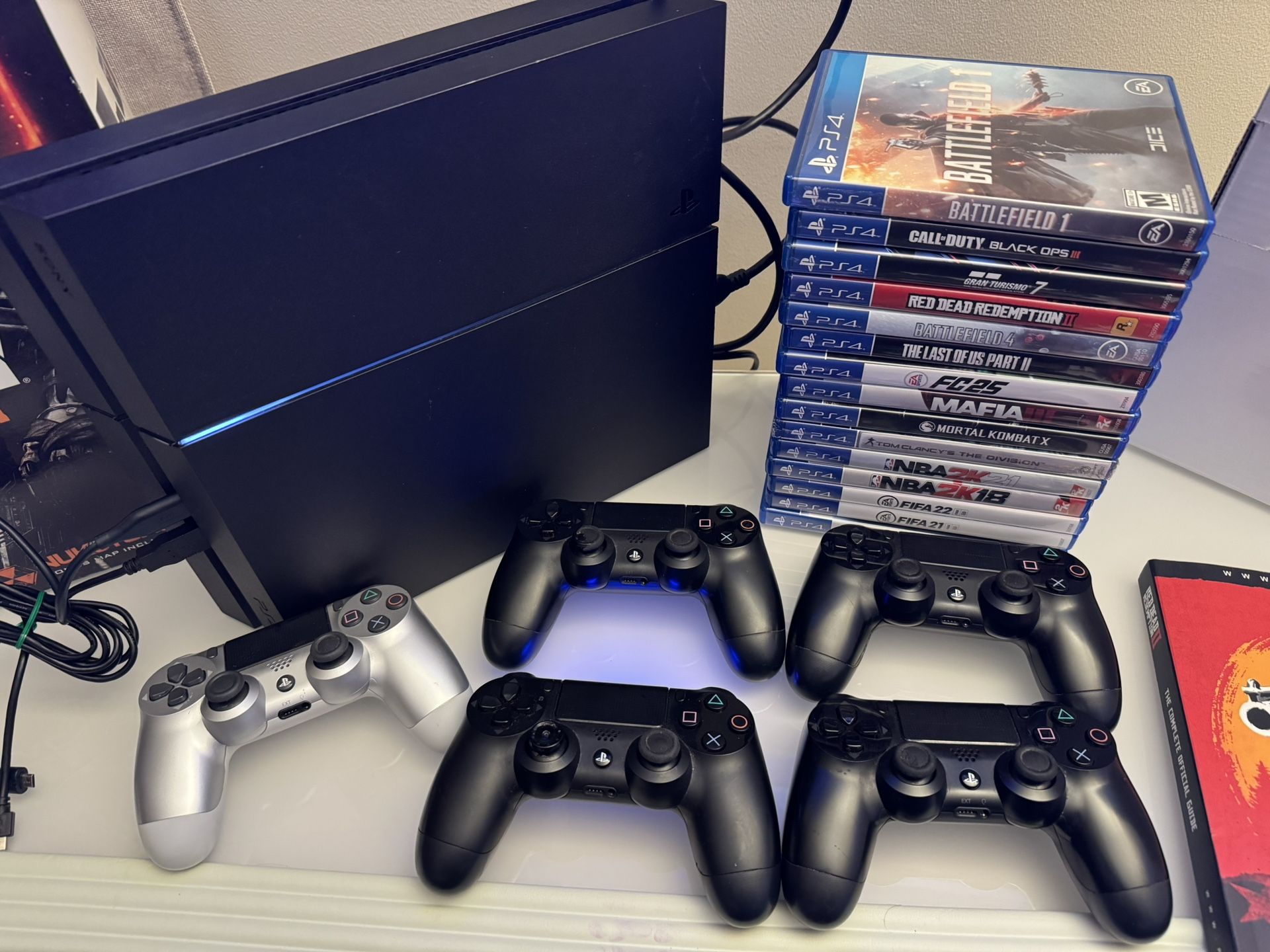 PS4 500GB with 5 Controllers and 15 Games