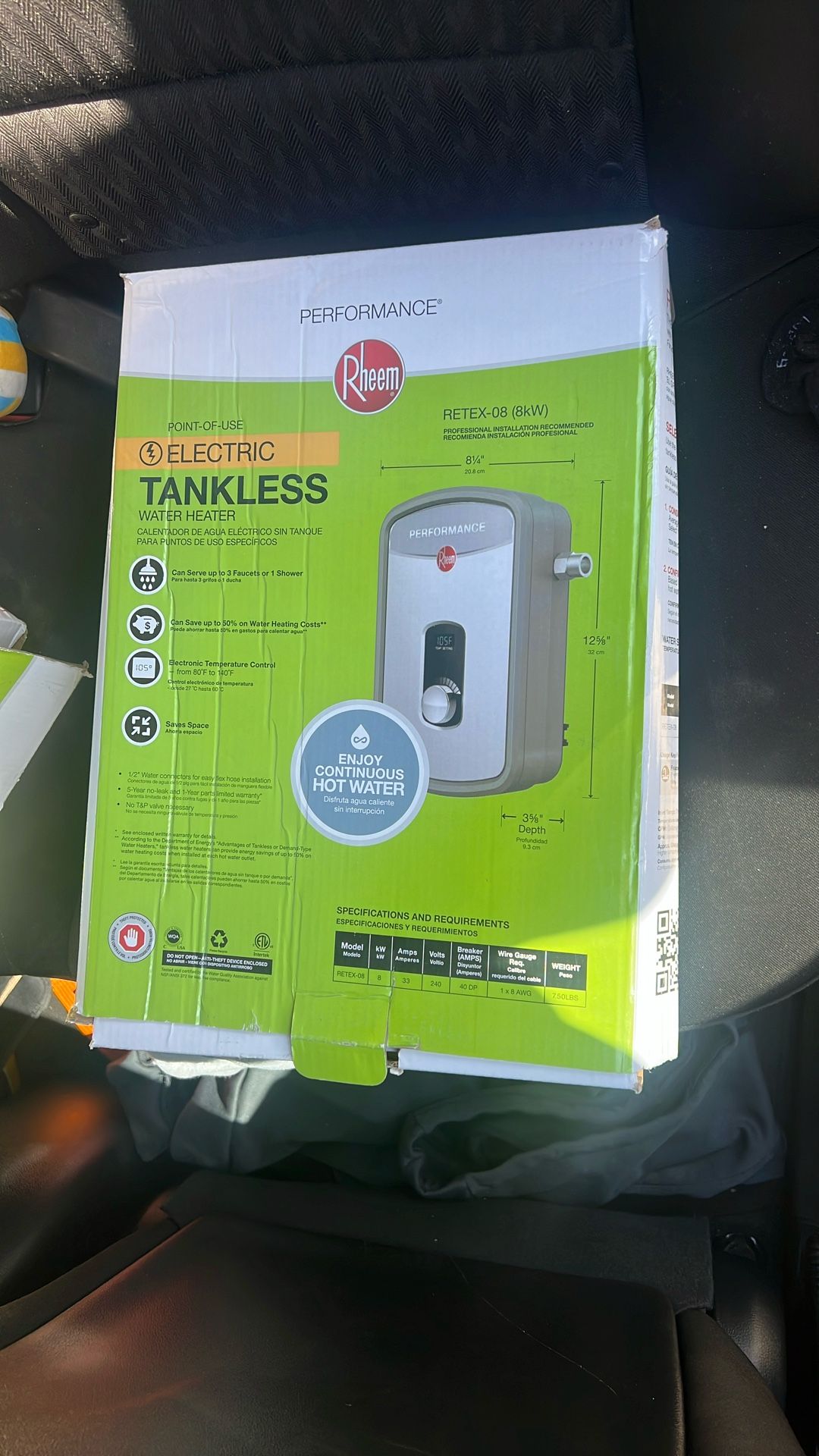 Rheem RETEX 8kw 1.55 GPM Tankless Electric Water Heater