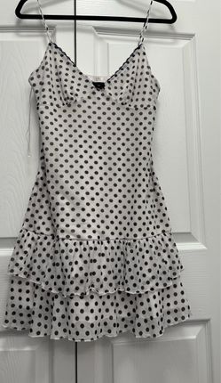 White Polka Dot Mini Dress with Ruffle Hem