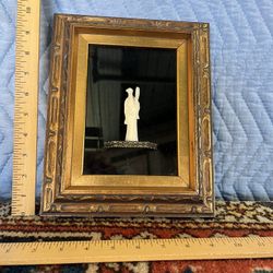 Vintage Chinese Carved Diety Wall Art Gold Frame Under Glass