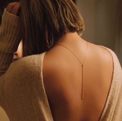 14k Rose Gold Back Necklace with Morganite and Diamonds – 14” + 1.5” Extension