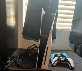 PS5 + 2 controllers and stand (HDMI and power cord included)
