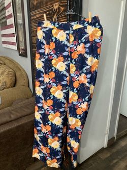 Navy Floral Wide-Leg Pants Size 0XL