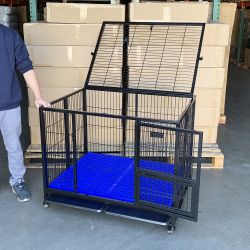 New $180 Heavy-Duty Dog Cage 41x31x34” Single-Door Folding Kennel w/ Plastic Tray 
