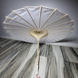 Plain Bamboo Cloth Parasol Umbrella Great for Wedding Party Favor (WHITE)