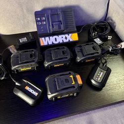 WORX 20V Batteries + MaxLithium Chargers 7 Piece Bundle