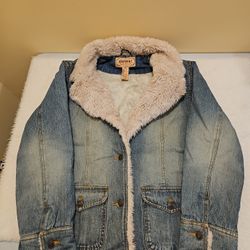 Aeropostale WOMEN'S MEDIUM  Denim Button Jacket with Sherpa Collar And Cuffs