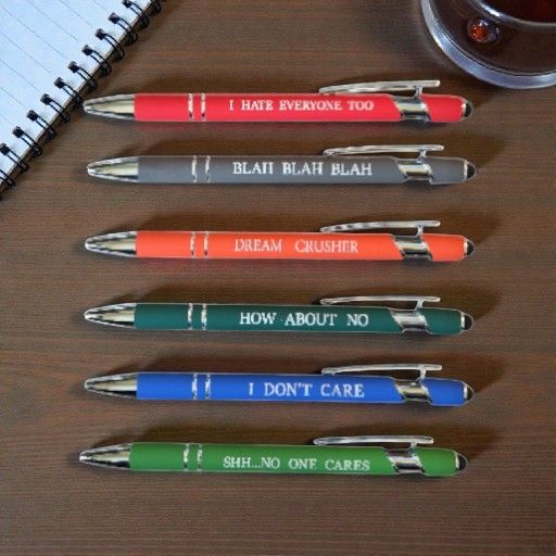 6 Pcs. Funny Sarcastic Ballpoint Pens, Office Snarky Touch Screen Stylus Pen