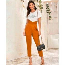Crisscross Back Notched Waistband Suspender Jumpsuit Burnt Orange
size Medium