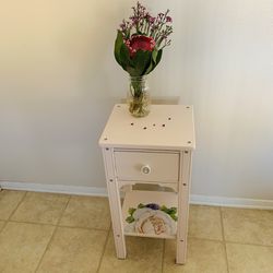 PINK End Table Nightstand Chalk Paint Vintage Solid Wood 