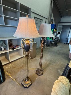 Vintage Ornate Brass-Tone Floor Lamps – Matching Pair
