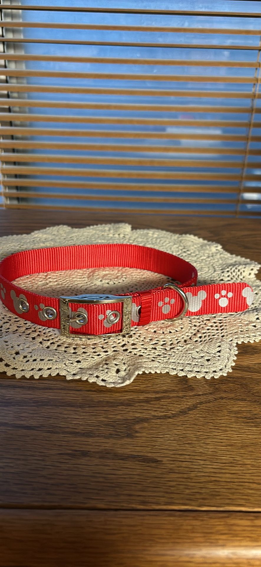 Disney Tails red Mickey Mouse dog collar silvertone hardware