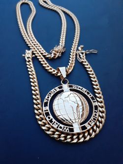 14K gold plated 6 mm Cuban chain pendant and bracelet