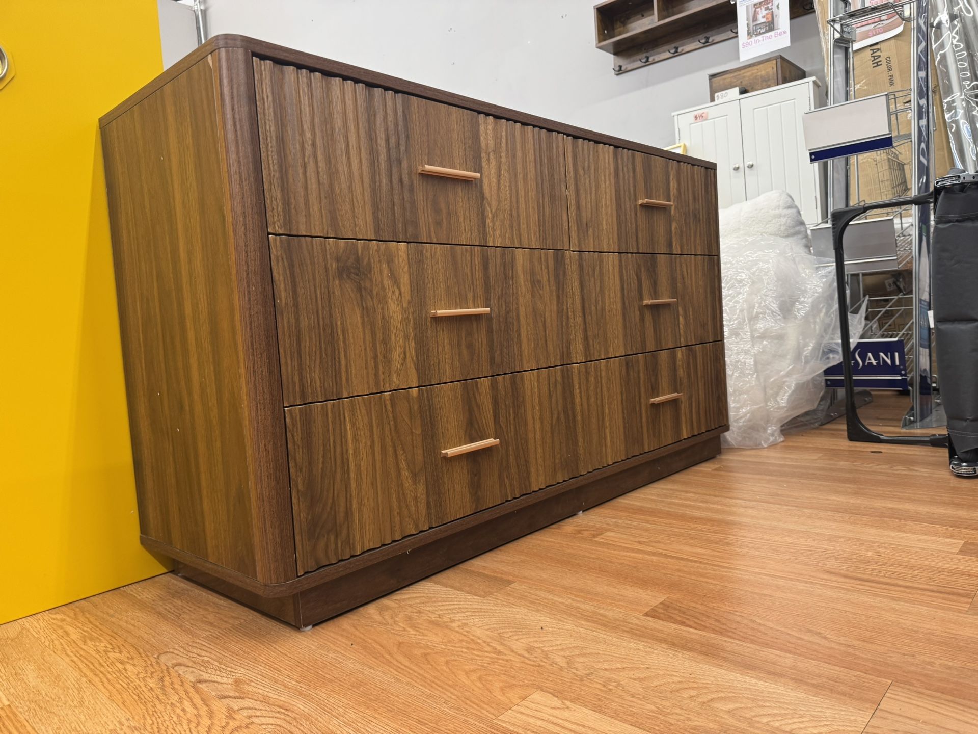 Mid Century 6 Drawer Wooden Fluted Dresser