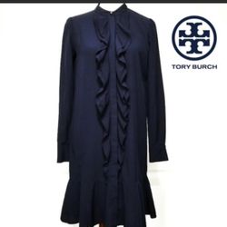 NWT Tory Burch Navy Jane Ruffle Silk Dress SZ 4