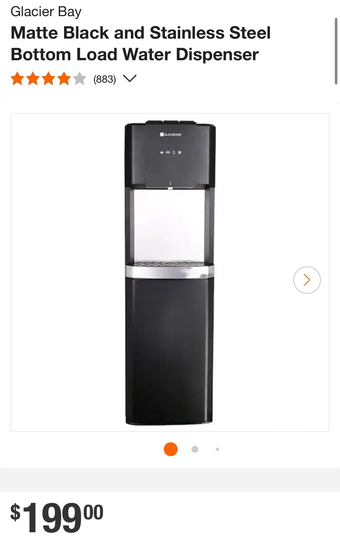 Glacier Bay Matte Black Stainless Steel Bottom Load Water Dispenser