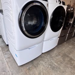 GE SMART WIFI FRONT LOAD WASHER AND DRYER SET w/ PEDESTALS ‼️‼️ DELIVERED & INSTALLED 