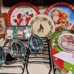 Christmas decorations dishes Trays Glasses $3 EA