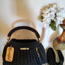 Women's Black Medium Size Purse. Handmade
