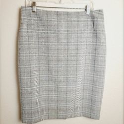 Grey/Blue Plaid Straight Skirt With Back Vent (Slit) Extension Size 12