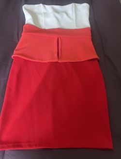 Lightly Worn Foreign Exchange Sexy Strapless White, Red, Coral Small Peplum Dress