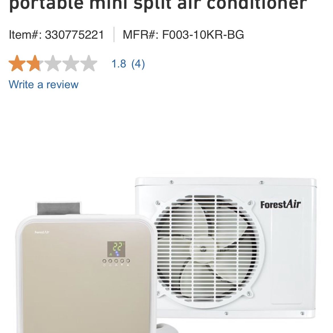 forestair 10000 btu mini split air conditioner f003 10kr bg