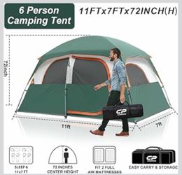 6 Person Camping Tents, Waterproof Windproof Family Tent with Larger Mesh Windows & Door, Double Layer, Easy Set Up, All-Season Dome Tent with Top Rai
